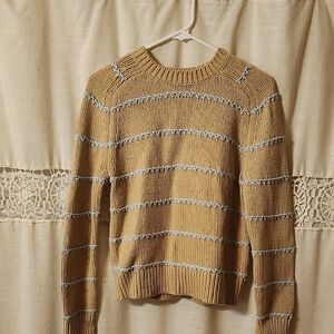 Striped Knit Sweater - Tan and Gray
